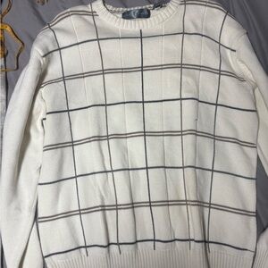 Oscar de la Renta Cream and Black Grid Sweater